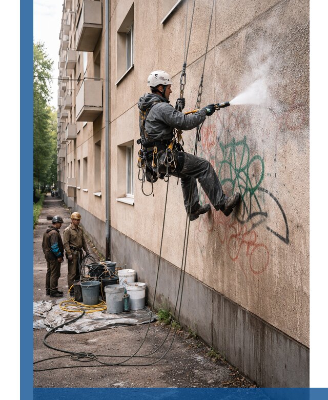 Удаление граффити с фасада в Новомосковске без следов и повреждений