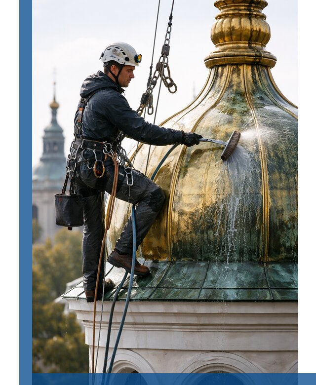 Профессиональная мойка куполов и шпилей высотными альпинистами в Новомосковске