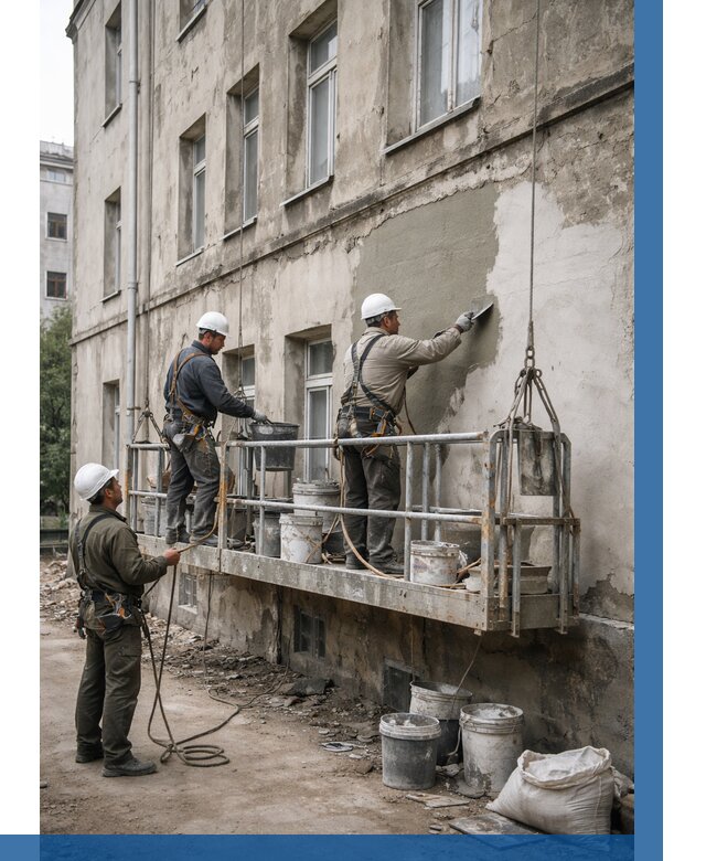 Капитальный ремонт фасада в Новомосковске от 4337 р. | ВЫСОТНИК-Нвм