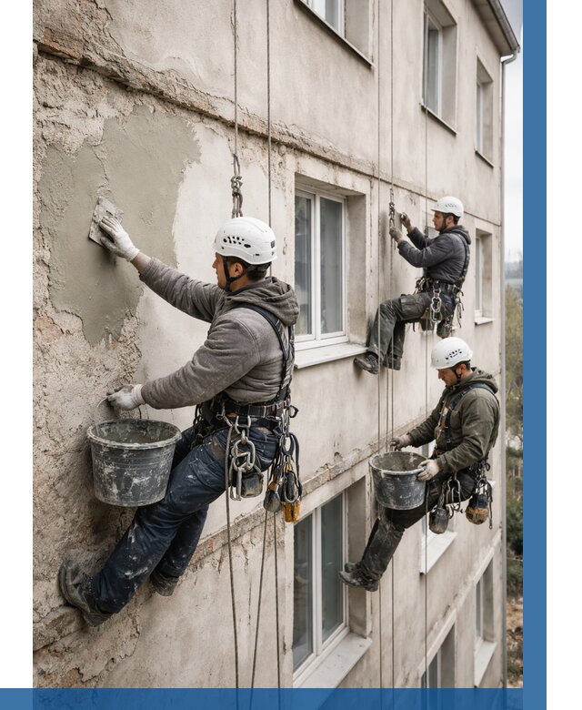 Ремонт штукатурного фасада в Новомосковске от 774 р. под ключ | ВЫСОТНИК-Нвм