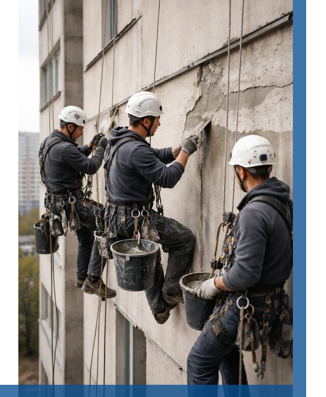 Ремонт бетонных элементов фасада в Новомосковске от 2581 р. | ВЫСОТНИК-Нвм