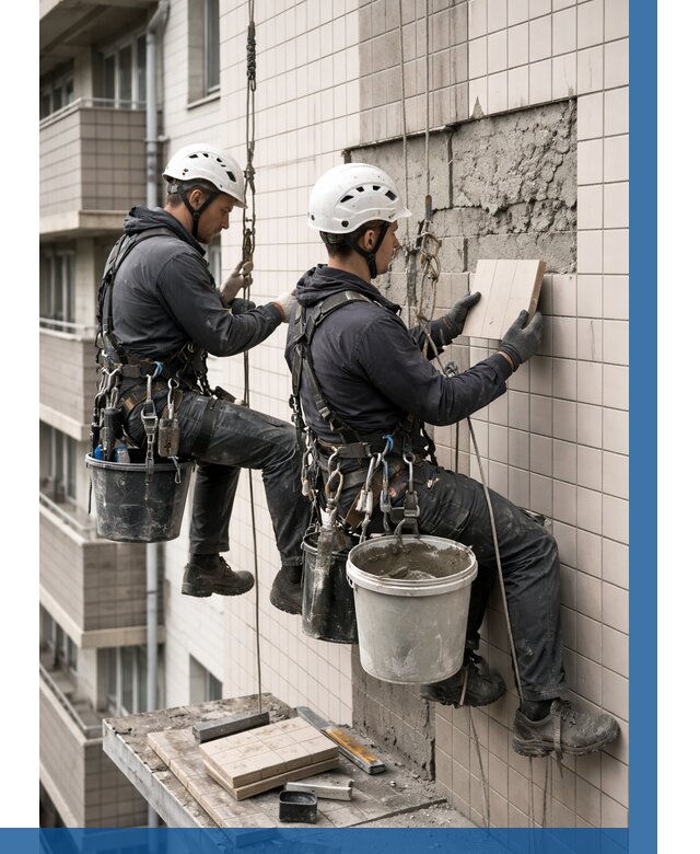 Ремонт облицовки фасада плиткой в Новомосковске от 1859 р. | ВЫСОТНИК-Нвм