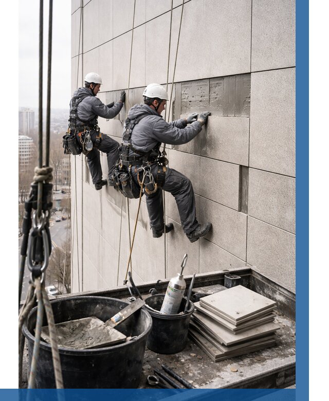 Ремонт фасада из керамогранита в Новомосковске от 2581 р. | ВЫСОТНИК-Нвм