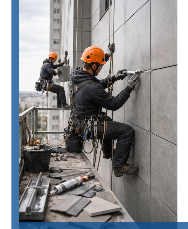 Профессиональный ремонт фасада из керамогранита в Новомосковске