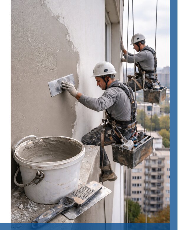 Шпаклевка фасада на высоте в Новомосковске от 723 р. | ВЫСОТНИК-Нвм