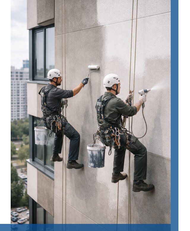 Покраска фасада альпинистами в Новомосковске от 310 р. | ВЫСОТНИК-Нвм