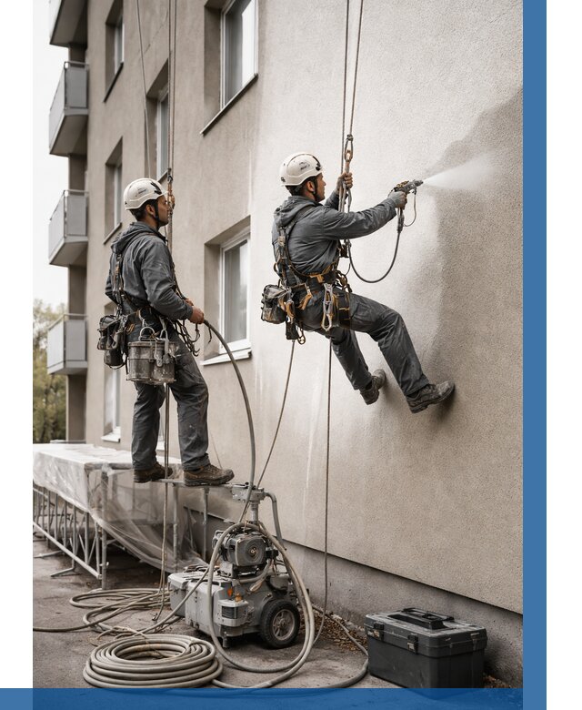 Безвоздушная покраска фасада в Новомосковске от 227 р/м² | ВЫСОТНИК-Нвм