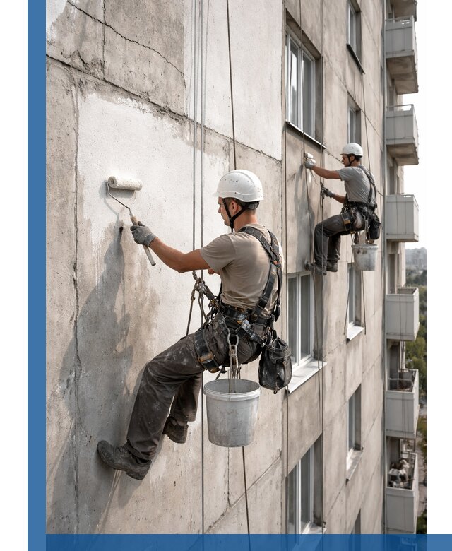 Покраска бетонного фасада в Новомосковске для жилых и промышленных объектов