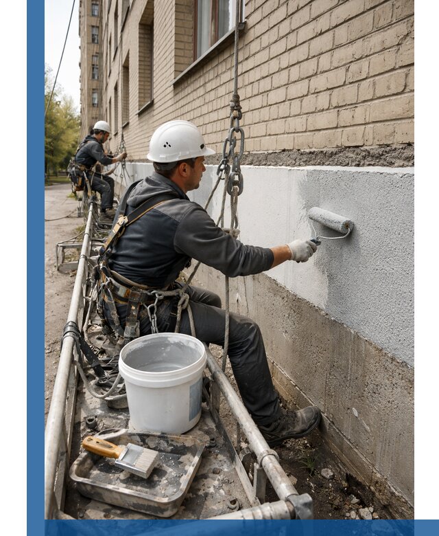 Окраска цоколя здания в Новомосковске профессионально и надежно