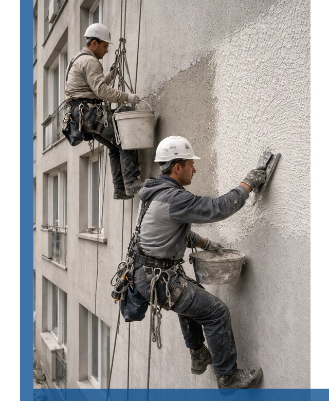 Нанесение декоративной штукатурки короед на фасад в Новомосковске