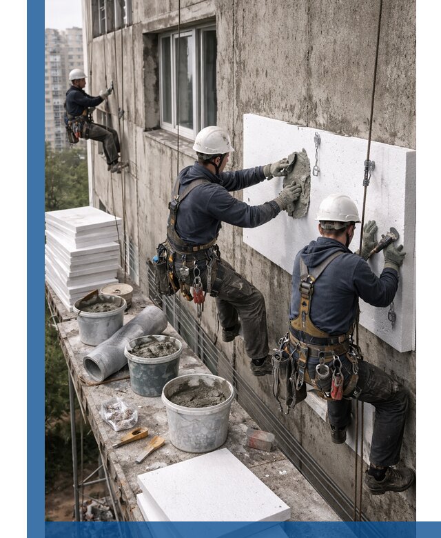 Утепление фасада пенополистиролом в Новомосковске под ключ