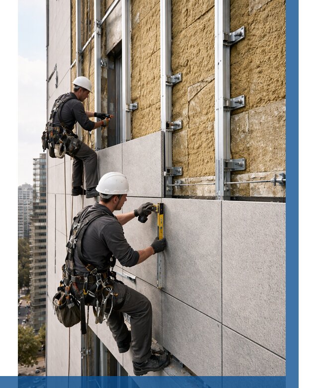 Монтаж вентилируемого фасада в Новомосковске от 3614 р. | ВЫСОТНИК-Нвм