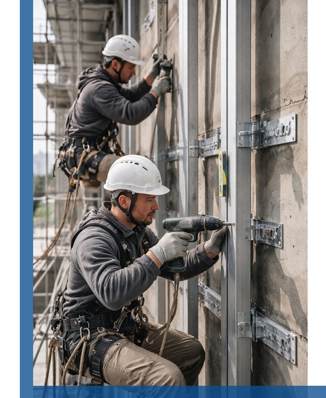 Монтаж и крепление подсистемы вентфасада в Новомосковске