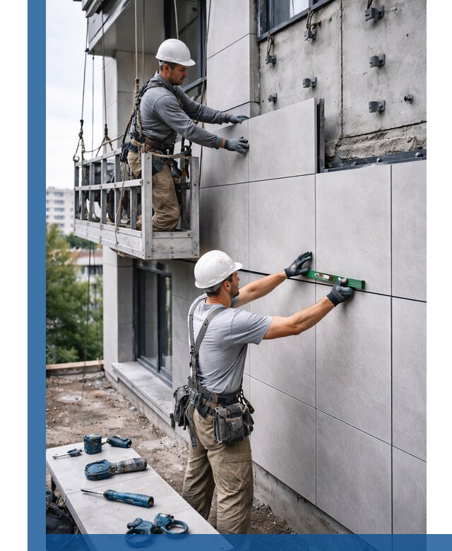 Монтаж керамогранита на фасад в Новомосковске под ключ с гарантией качества