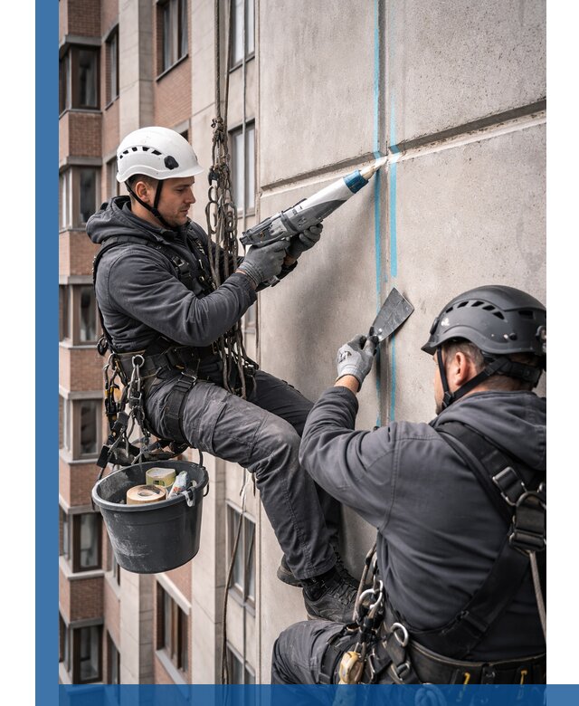 Вторичная герметизация швов фасада и кровли в Новомосковске