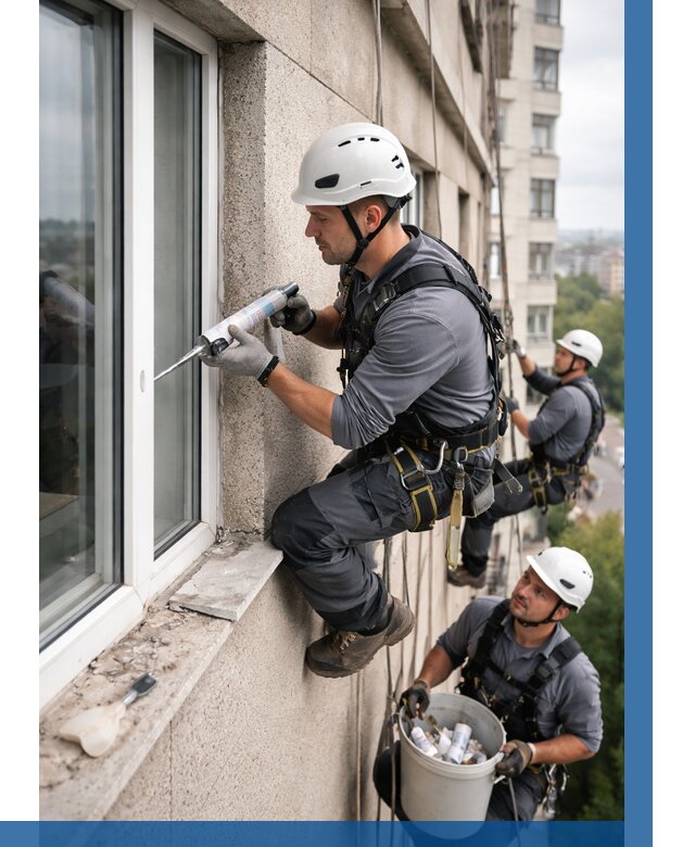 Герметизация оконных швов снаружи в Новомосковске от 1549 р. | ВЫСОТНИК-Нвм