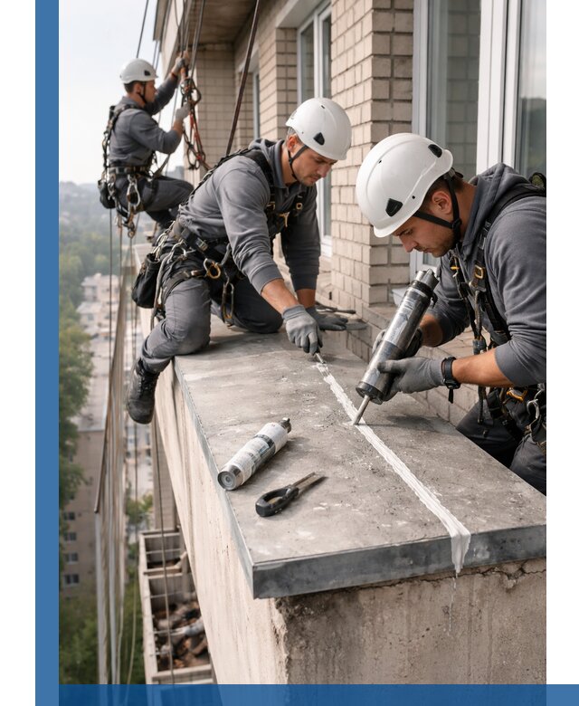 Герметизация балконного козырька в Новомосковске профессионально