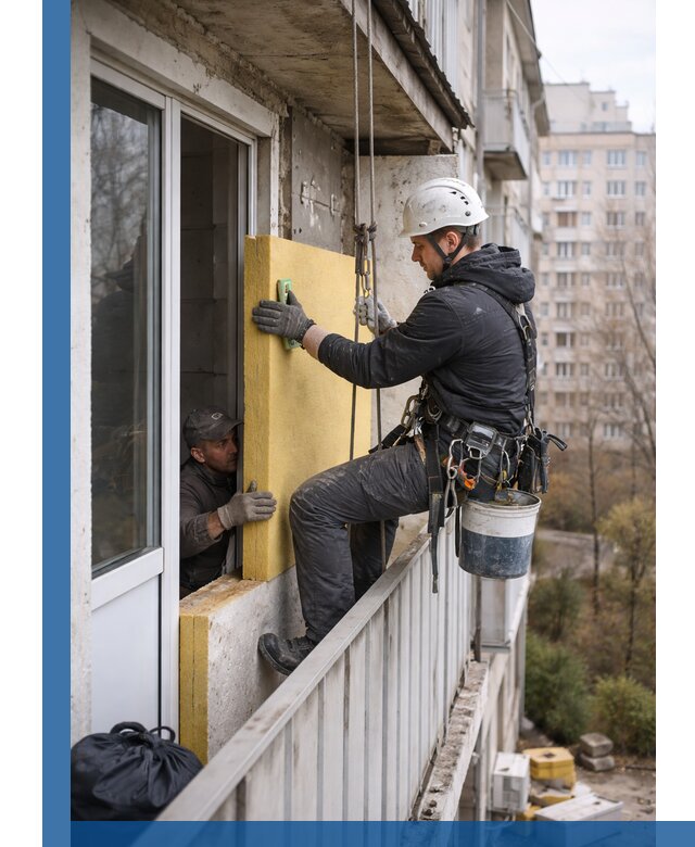 Профессиональное утепление балкона снаружи в Новомосковске под ключ