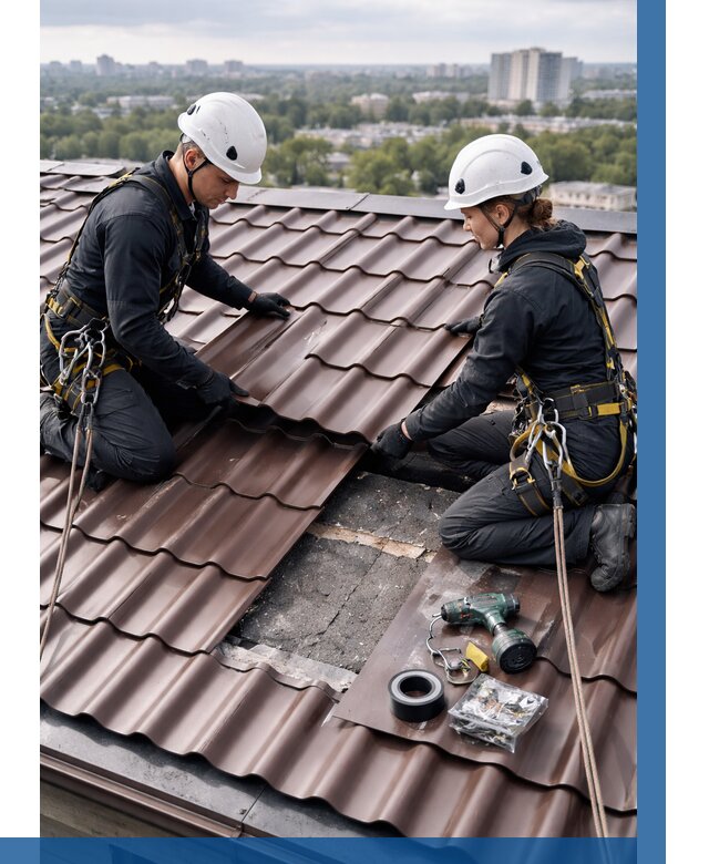 Ремонт металлочерепицы на крыше в Новомосковске от 929 р. | ВЫСОТНИК-Нвм