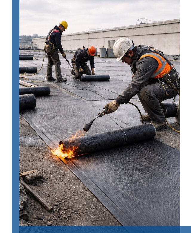 Монтаж наплавляемой кровли в Новомосковске профессионально
