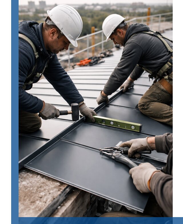 Монтаж фальцевой кровли в Новомосковске для промышленных зданий