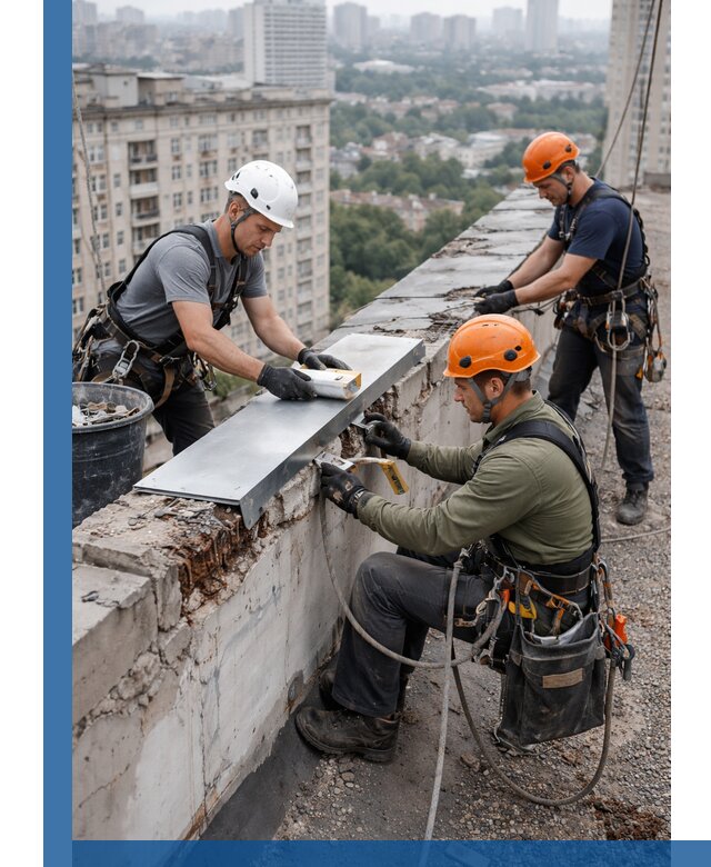 Ремонт парапета на кровле в Новомосковске, высотные работы с гарантией