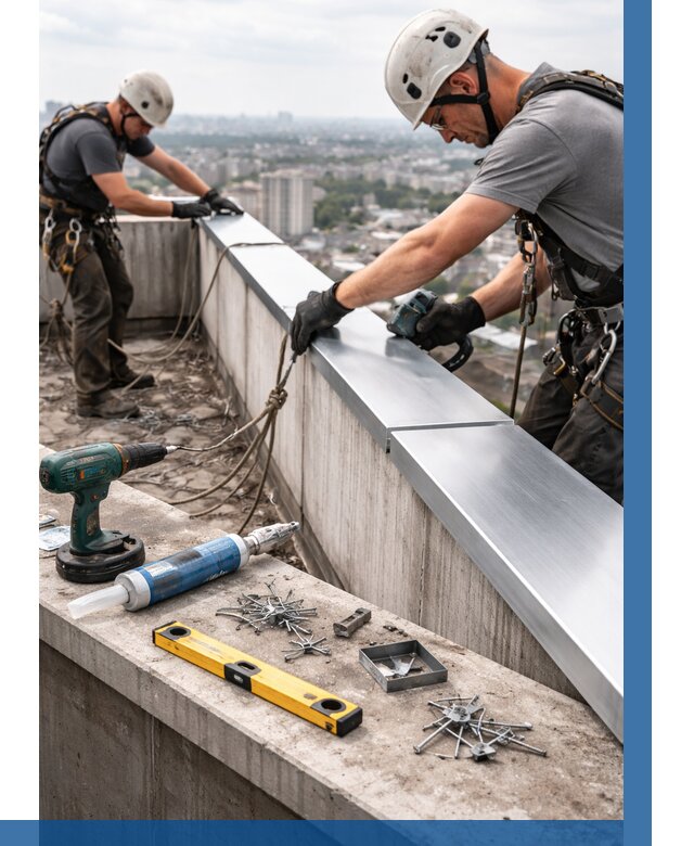 Монтаж парапетных крышек в Новомосковске от 826 р. | ВЫСОТНИК-Нвм