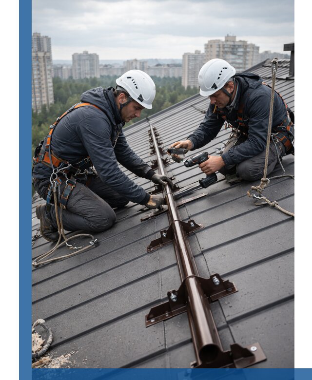 Монтаж снегозадержателей на кровле зданий в Новомосковске под ключ