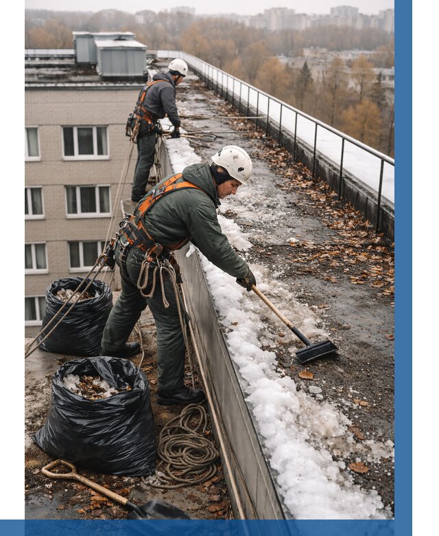 Очистка кровли по периметру в Новомосковске от 568 р. | ВЫСОТНИК-Нвм