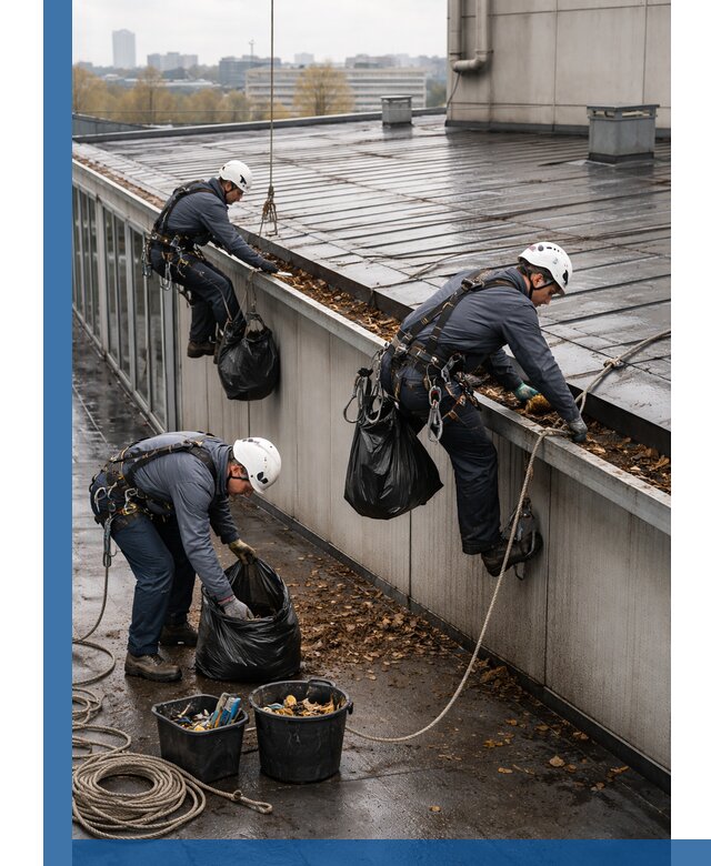 Очистка кровли по периметру в Новомосковске силами промышленных альпинистов