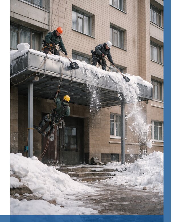 Очистка козырьков от снега в Новомосковске от 3614 р. | ВЫСОТНИК-Нвм