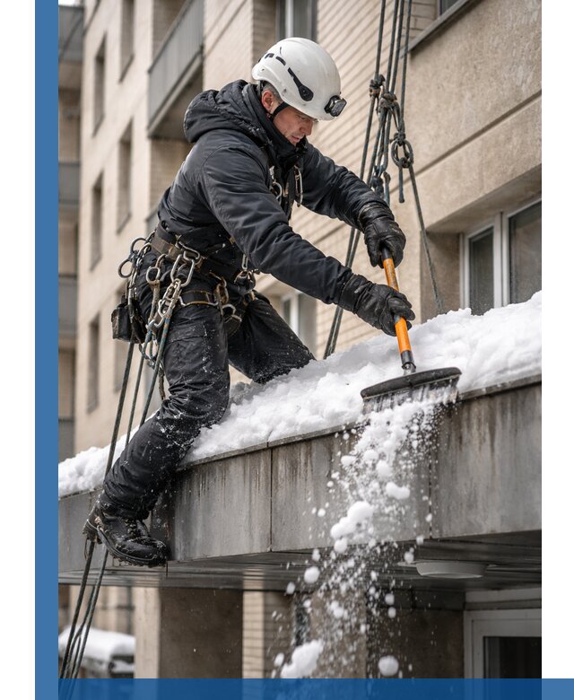 Очистка козырьков от снега в Новомосковске круглогодично безопасно