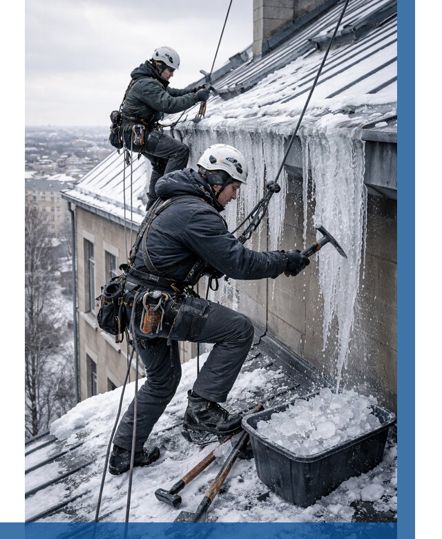 Удаление наледи с кровли в Новомосковске от 5679 р. | ВЫСОТНИК-Нвм