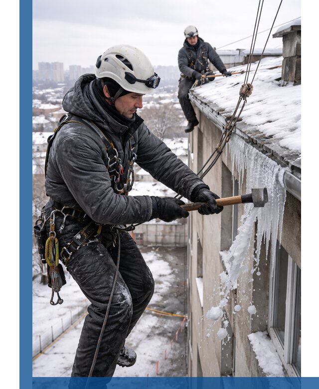 Сбивание и удаление сосулек с крыши в Новомосковске безопасно