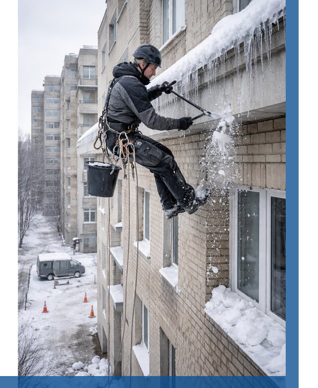 Удаление наледи с карнизов в Новомосковске от 361 р. | ВЫСОТНИК-Нвм