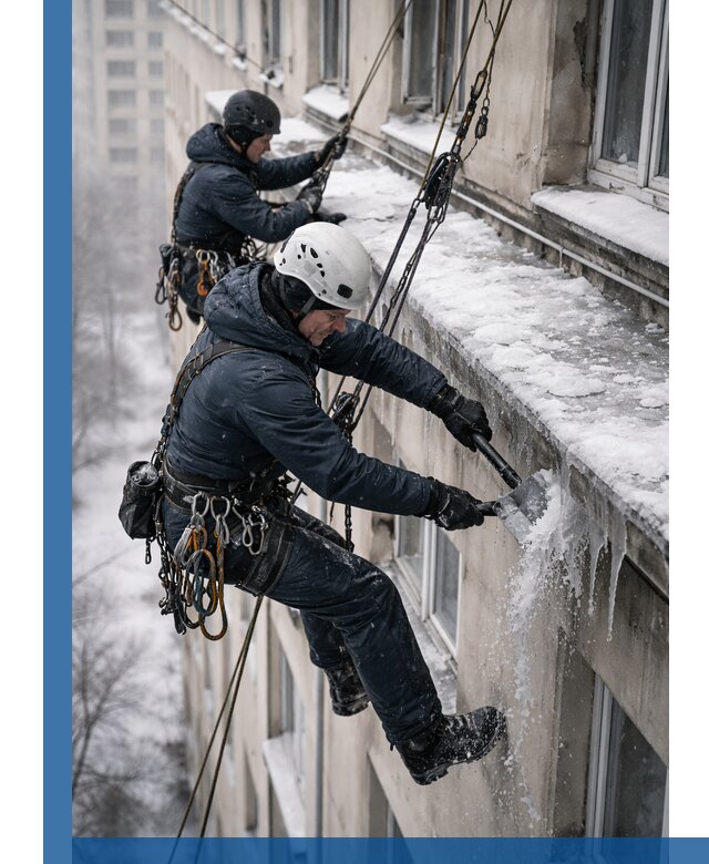 Удаление наледи и сосулек с карнизов в Новомосковске профессионально