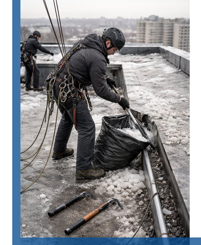 Аварийная очистка кровли в Новомосковске от промальпинистов