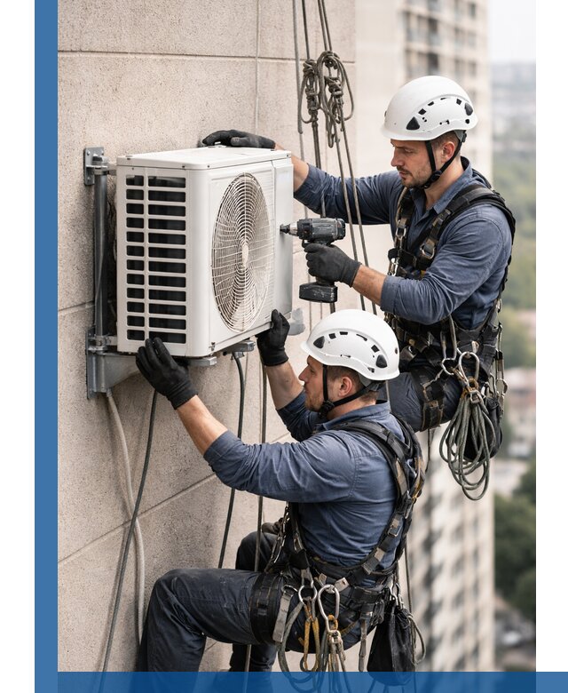 Монтаж внешнего блока кондиционера в Новомосковске установка и крепление