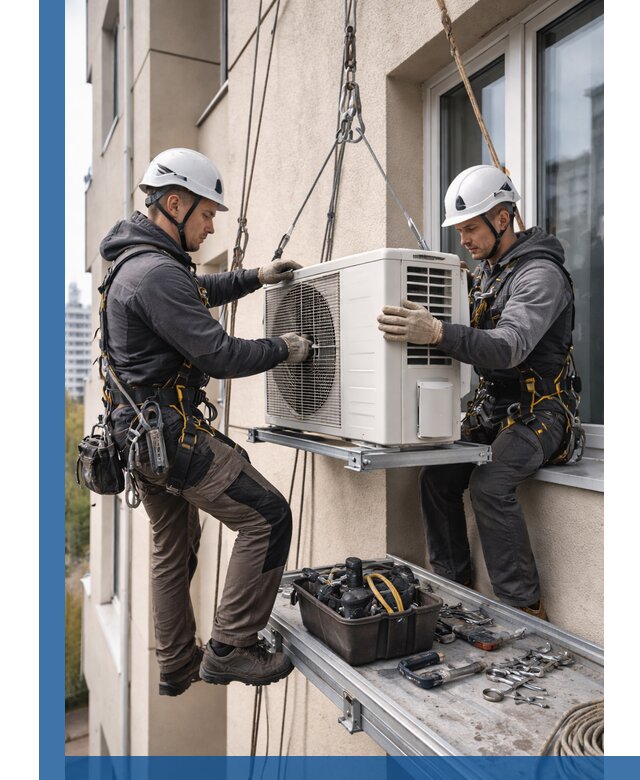 Перенос внешнего блока кондиционера в Новомосковске с монтажом и крепежом