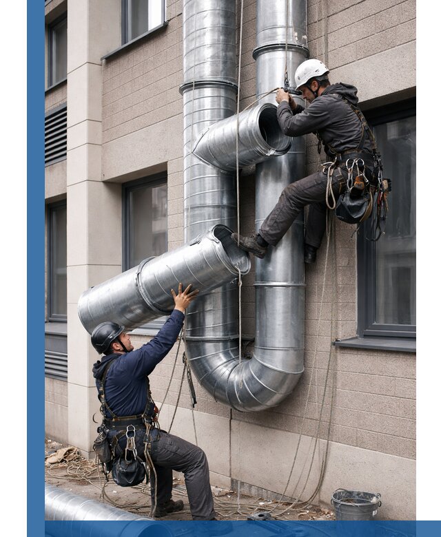 Монтаж фасадных воздуховодов в Новомосковске с герметизацией и крепежом