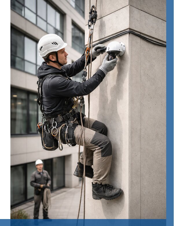 Монтаж камер видеонаблюдения на фасаде в Новомосковске от 8776 р.-ВЫСОТНИК-Нвм