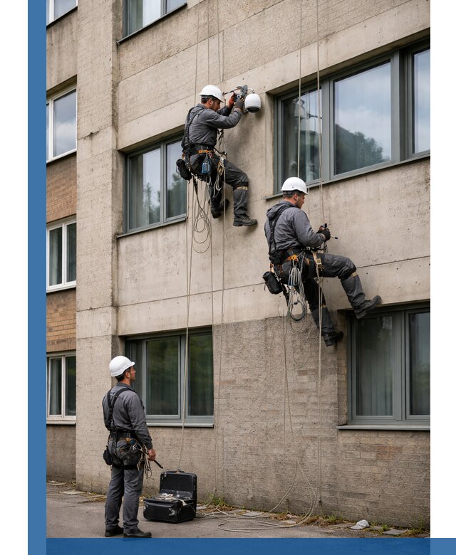 Монтаж фасадных камер видеонаблюдения в Новомосковске под ключ