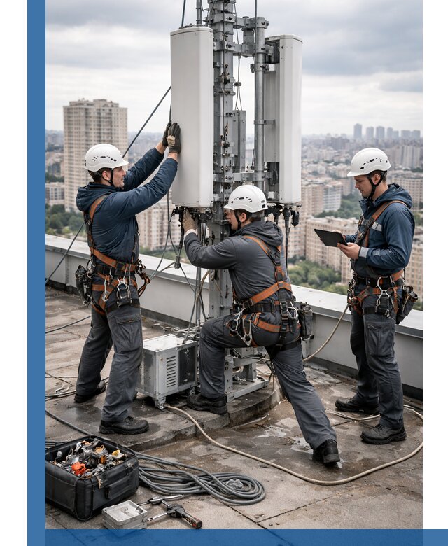 Монтаж антенн связи на крыше в Новомосковске с вводом в эксплуатацию