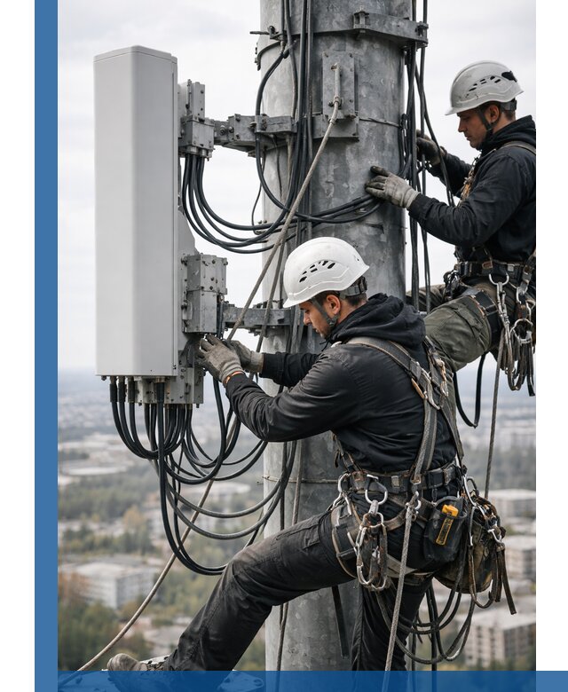 Монтаж оборудования связи на мачте в Новомосковске с пусконаладкой