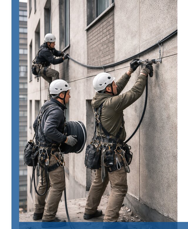 Прокладка кабеля по фасаду в Новомосковске, профессиональный монтаж