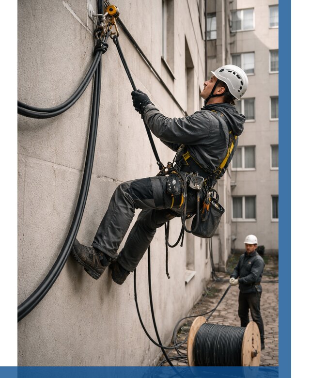 Протяжка кабеля питания на высоте в Новомосковске от 465 р. | ВЫСОТНИК-Нвм