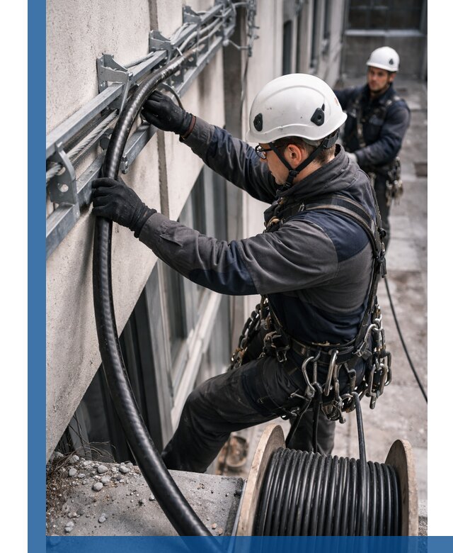 Протяжка кабеля питания на высоте в Новомосковске с гарантией безопасности и качества