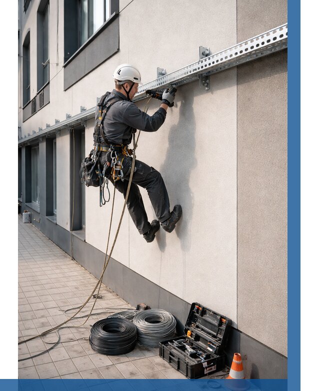 Монтаж кабельных лотков на фасаде в Новомосковске от 1239 р. | ВЫСОТНИК-Нвм