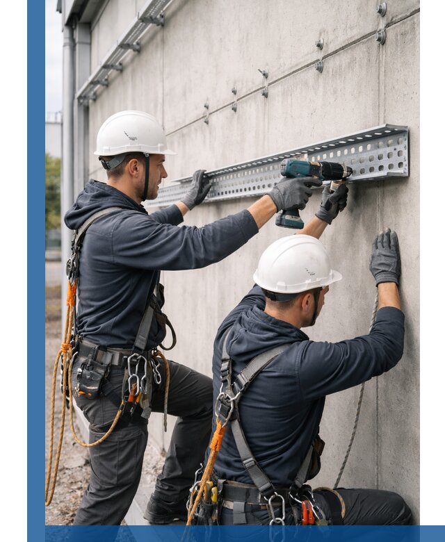 Монтаж кабельных лотков на фасаде зданий в Новомосковске с гарантией