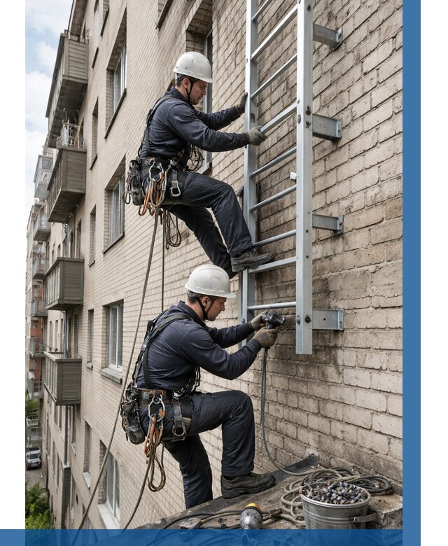Монтаж пожарной лестницы в Новомосковске от 25813 р заказать у ВЫСОТНИК-Нвм